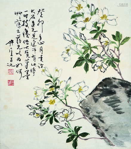 钱瘦铁 花卉 设色纸本镜片