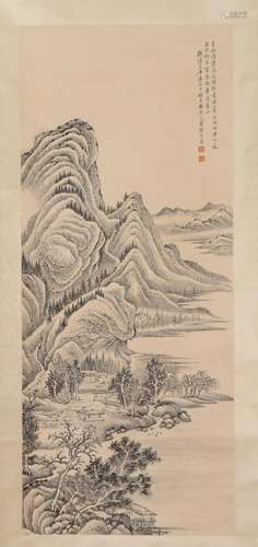 A CHINESE PAINTING OF MOUNTAINS LANDSCAPE