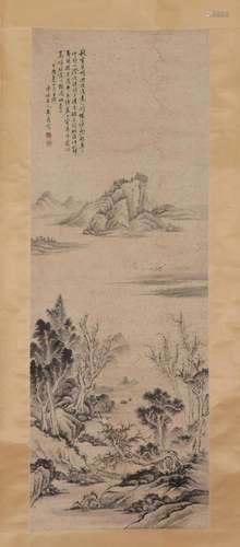 A CHINESE PAINTING OF MOUNTAINS AND RIVER LANDSCAPE