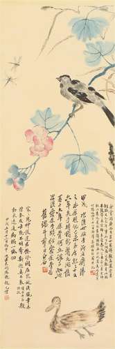 A CHINESE PAINTING OF FLOWERS AND BIRDS