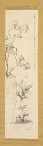 A CHINESE PAINTING OF BAMBOO AND FLOWERS