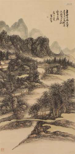 A CHINESE PAINTING OF MOUNTAINS LANDSCAPE