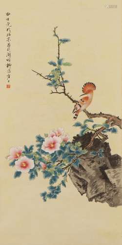 A CHINESE PAINTING OF FLOWERS AND BIRDS