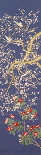 A CHINESE PAINTING OF FLOWERS AND BIRDS