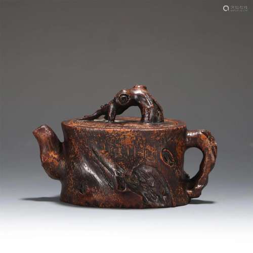 A CHINESE BAMBOO CARVING TEA POT