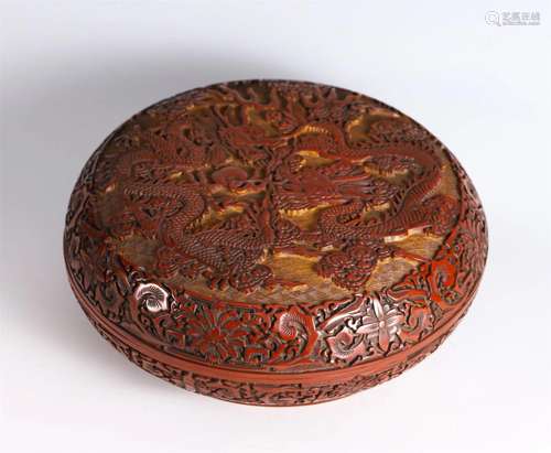 A CHINESE TIXI LACQUER DRAGON PATTERN LIDDED BOX