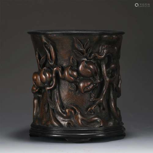 A CHINESE AGARWOOD BRUSH POT