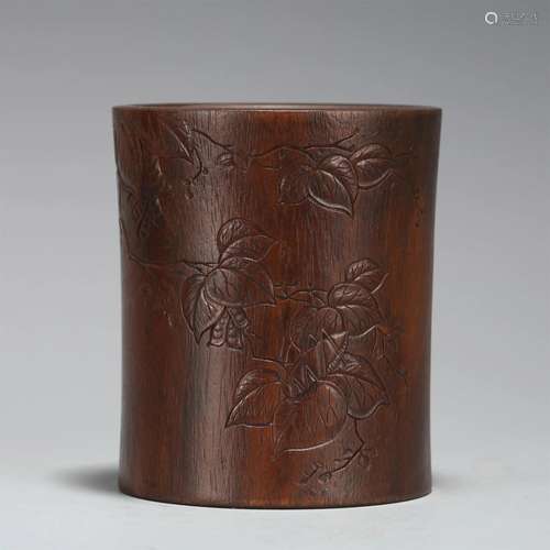 A CHINESE HARDWOOD BRUSH POT