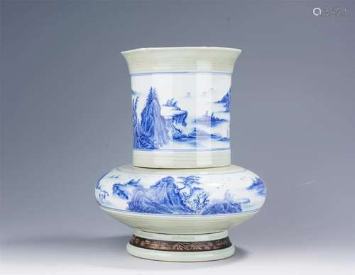 A CHINESE BLUE AND WHITE PORCELAIN VIEWS VASE