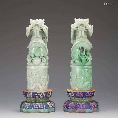 A PAIR OF CHINESE JADE DRAGON SEALS