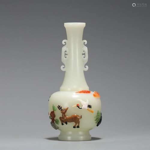 A CHINESE JADE INLAID GEMSTONES VASE