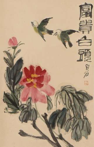 A CHINESE PAINTING OF FLOWERS AND BIRDS