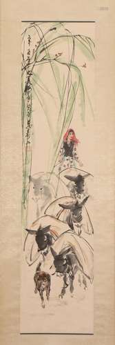 A CHINESE PAINTING OF DONKEYS