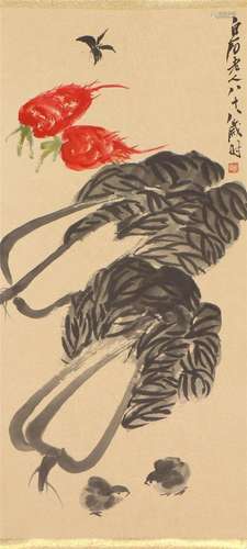 A CHINESE PAINTING OF VEGETABLES