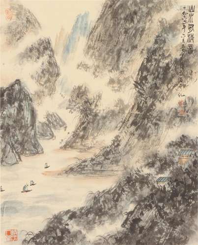 A CHINESE PAINTING OF MOUNTAINS LANDSCAPE