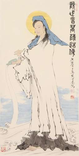 A CHINESE PAINTING OF GUANYIN BUDDHA