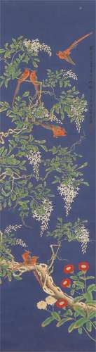 A CHINESE PAINTING OF FLOWERS AND BIRDS