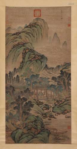 A CHINESE PAINTING OF MOUNTAINS LANDSCAPE