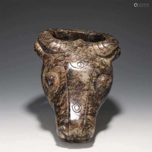 A CHINESE JADE STONE CATTLE HEAD