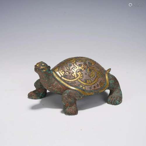 A CHINESE BRONZE MIXED GOLD AND SILVER XUANWU TORTOISE