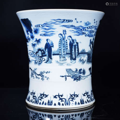 Blue and White Figure Gu Vase