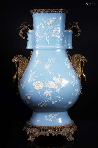 Blue Glazed Flower Handles Vase