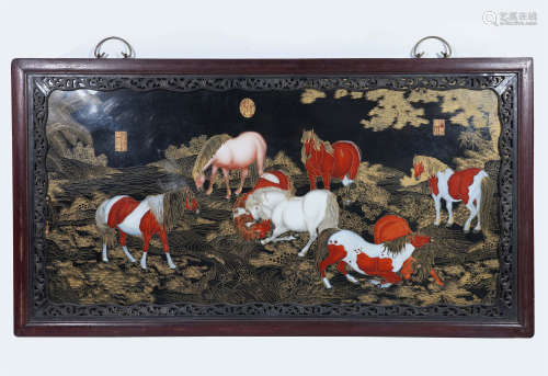 Eight Horses Porcelain Panel