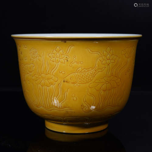 Yellow Glazed Fish Bowl