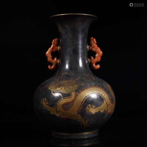 Qianlong Mocai Gilt Dragon Globular Vase