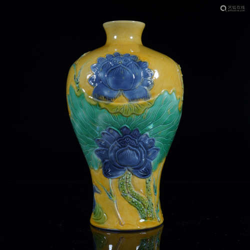 Qianlong Yellow Ground Lotus Meiping Vase