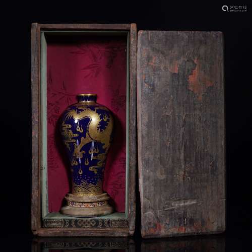 Blue Glazed Gilt Dragon Meiping Vase