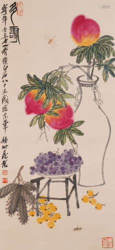 The Peaches，Painting by Qi Baishi