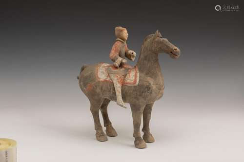 Horse with rider; Han Dynasty, 206 B.C- 220 A.D. Polychrome ...