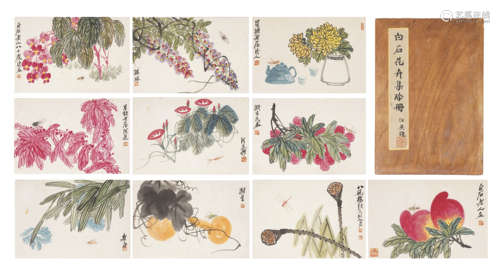 Chinese Ablum of Flower Paintings by Qi Baishi