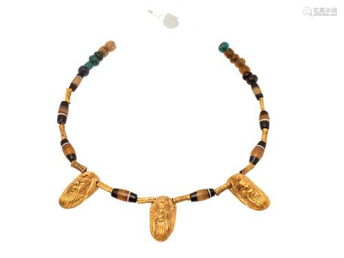 Etruscan necklace, V-VI centuries BC. Gold pendants and agat...