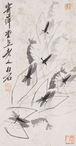 The Shrimps，Painting by Qi Baishi