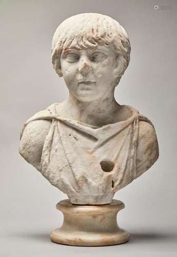 Bust of Annius Verus; Rome, 170 A.D. White marble. It presen...