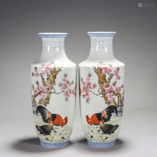 Pair of Falangcai Glaze Flower Vases