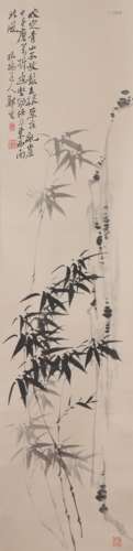 Chinese Bamboo Painting Paper Scroll, Zheng Banqiao Mark