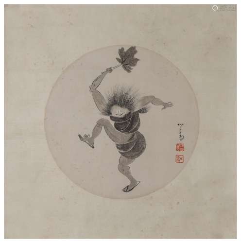 Chinese Figure Painting on Paper, Pu Ru Mark