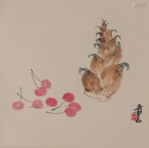 Chinese Fruits Painting Paper Scroll, Zhang Daqian Mark