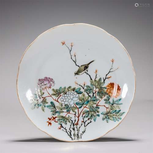 Qianjiangcai Flower and Bird Lobed Plate