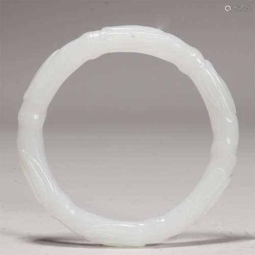 Carved Hetian Jade Bamboo-Form Bangle