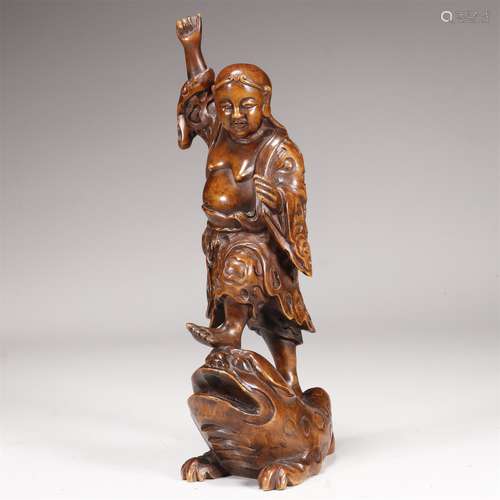 Carved Boxwood Liuhai and His Toad