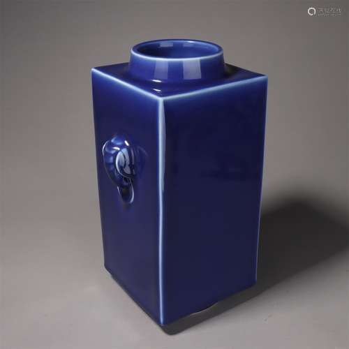 Sacrificial Blue Glaze Cong-Form Vase