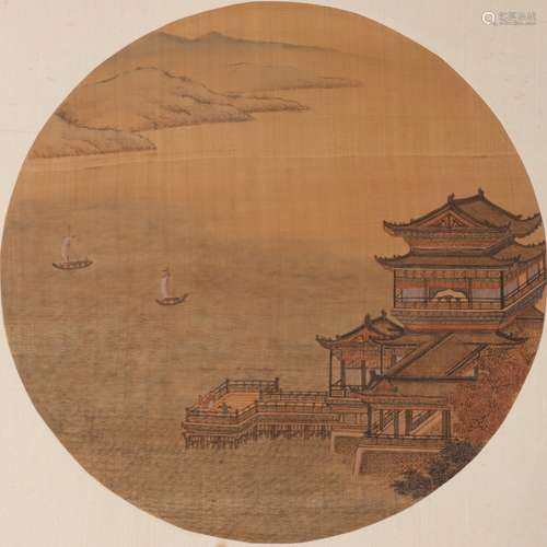 Chinese Landscape Painting Silk Scroll, Anonymous