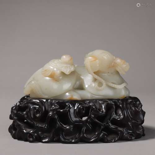 Carved Hetian Jade Boy and Bull