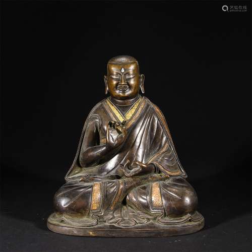 Gold and Silver Inlaying Bronze Figure of Guru