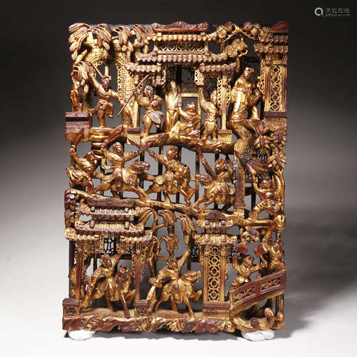 Lacquer-Gilt-Wood Figure Table Screen