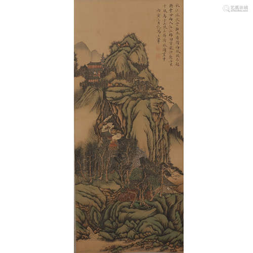 Chinese Landscape Painting Silk Scroll, Wang Hui Mark